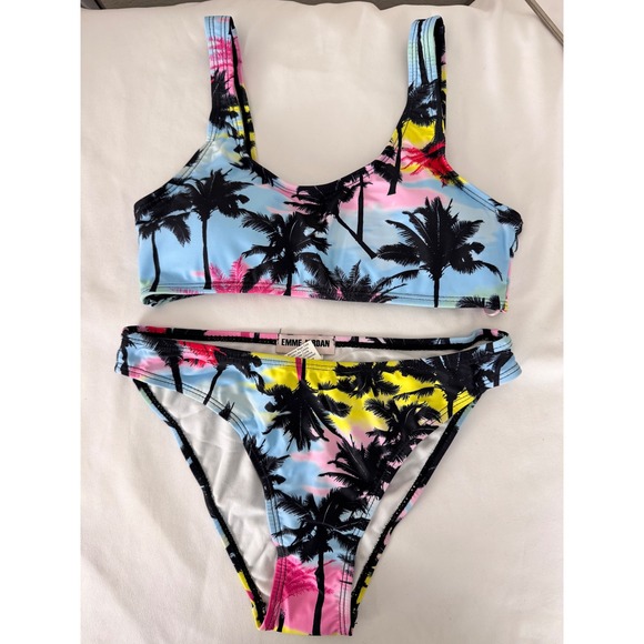 Emme Jordan Palm Tree Print Bikini Set Swimsuit Tropical Beach Size S - Picture 2 of 6